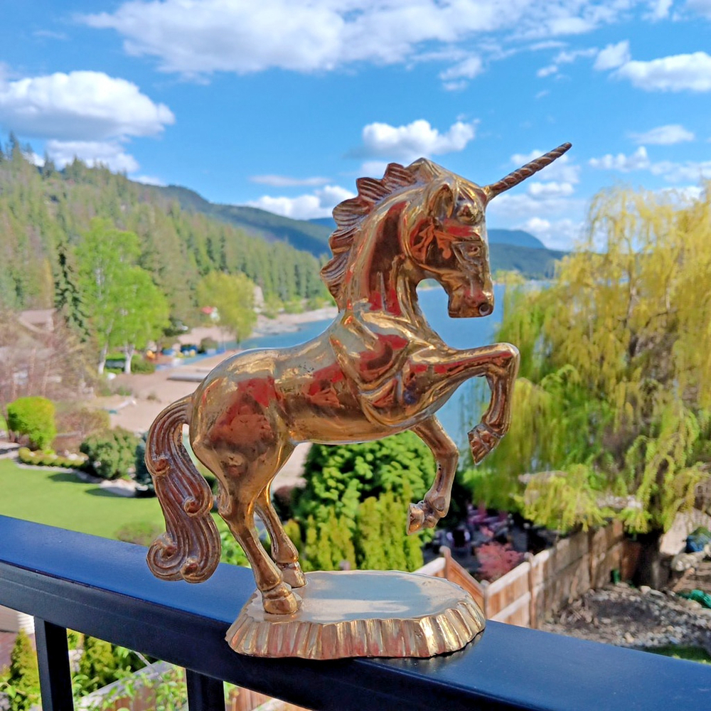Vintage Solid Brass Unicorn Equestrian Mythical Rearing Up Statue 6.5in India